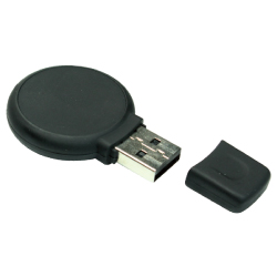 Round Black Rubberized USB Flash